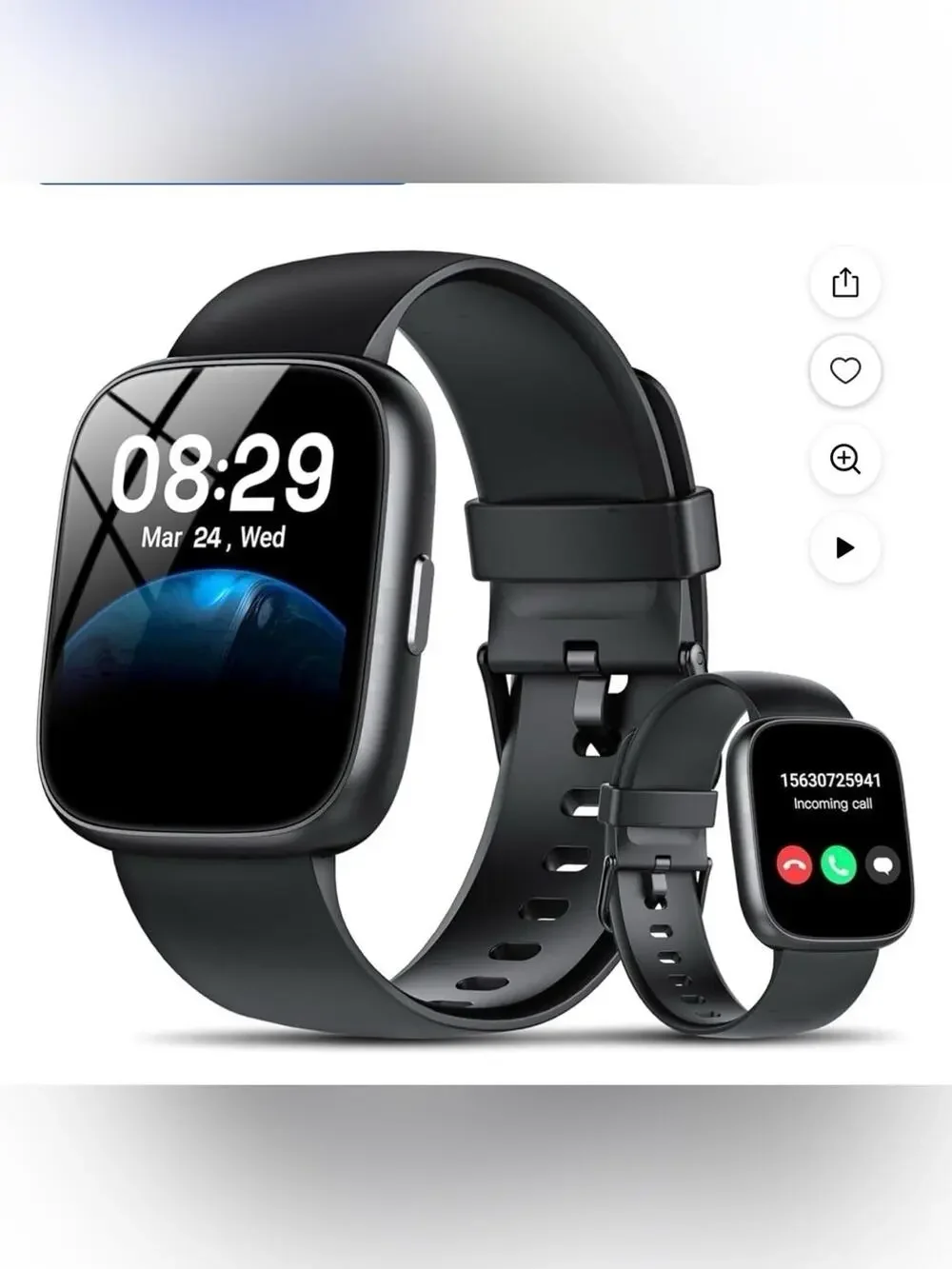 Cillso Black Smartwatch with Silicone Band - iPhone or android Brand New